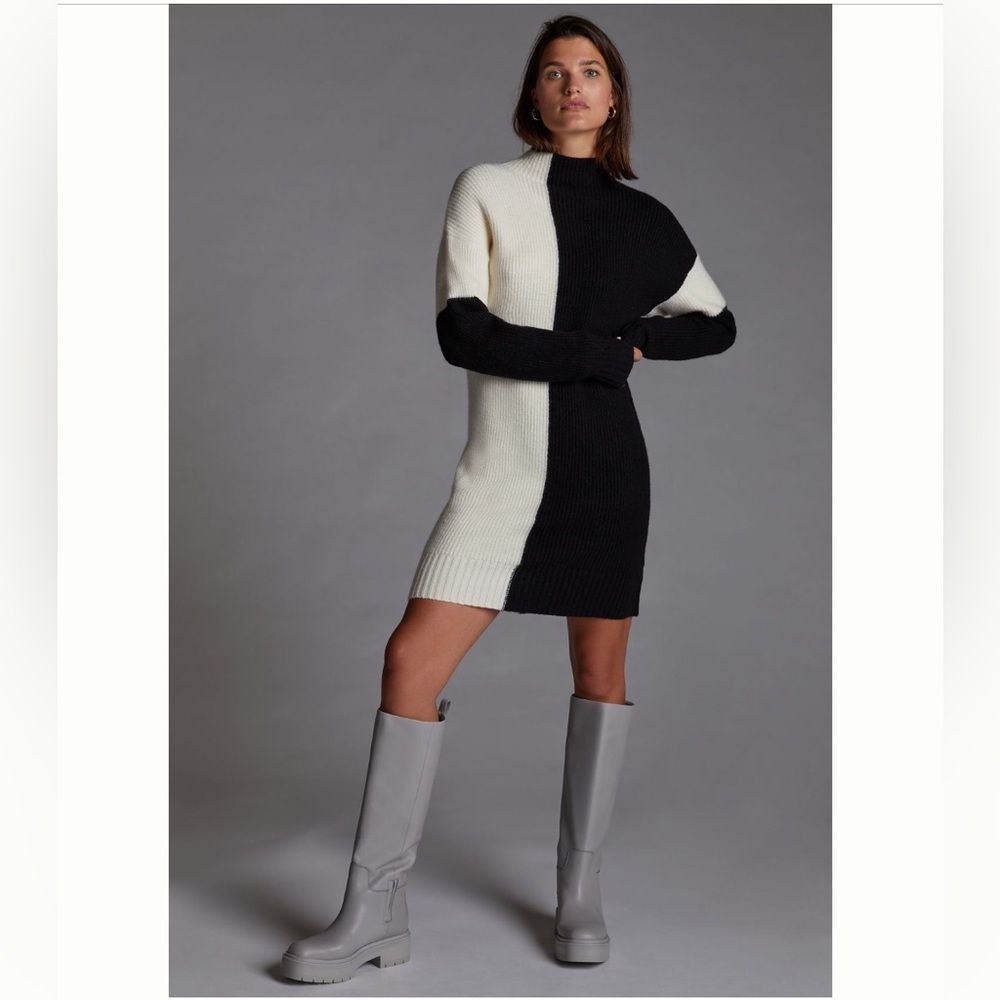 Anthropologie Black and White Dolman Sleeve Sweater Dress